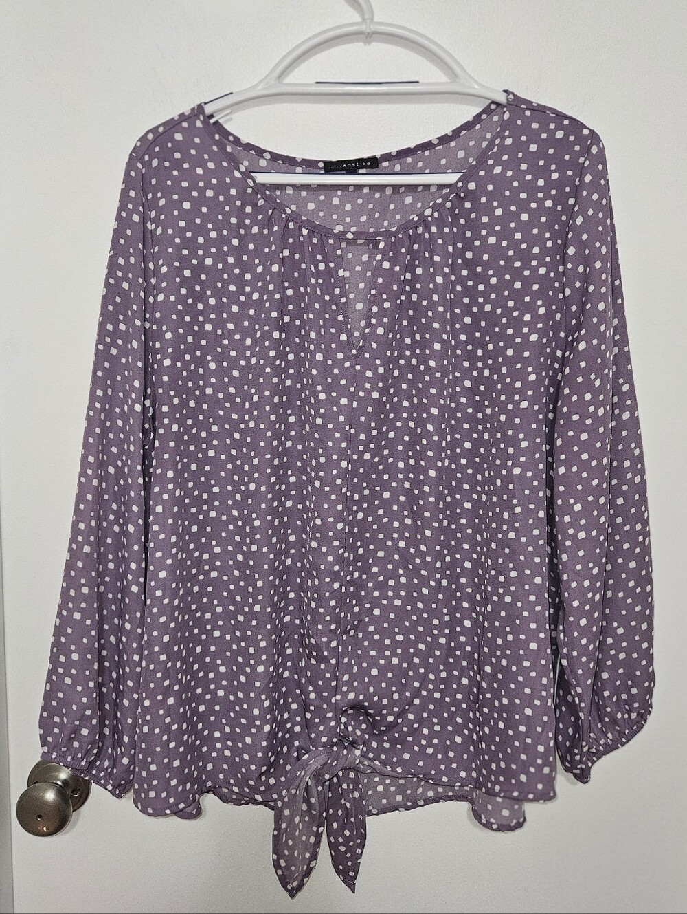 West Kei Women's Lavender Polka Dot Tie-Hem Blouse XXL‎